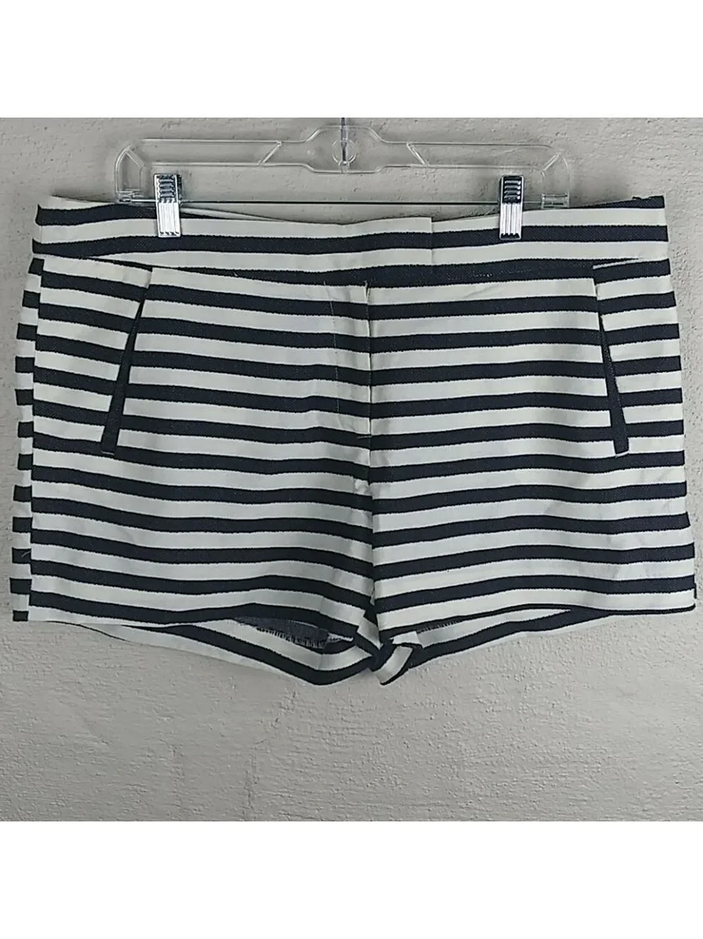 𝅺Dalia Blue White Striped Mid Rise Button Zipper Front Walking Shorts